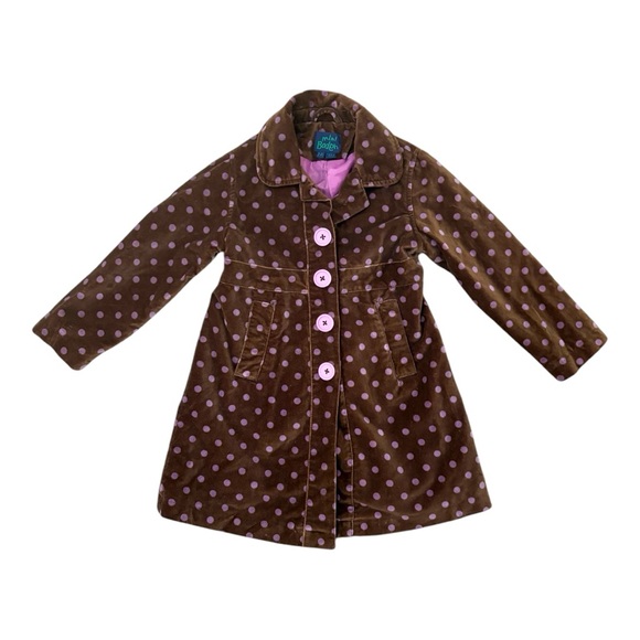 Boden Other - Mini Boden Brown Coat with Purple Polka Dots
